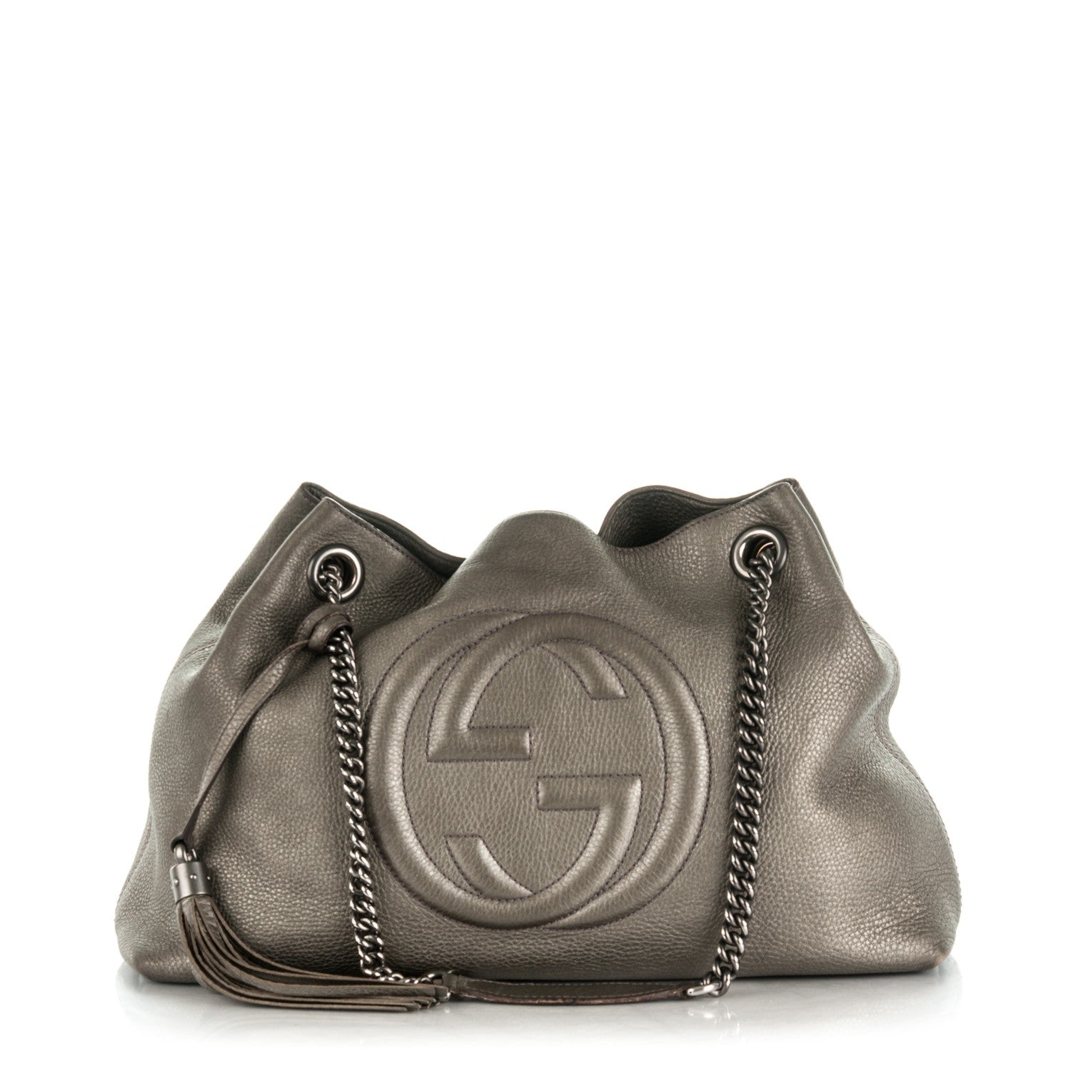 Gucci Metallic Pebbled Calfskin Medium Soho Chain Shoulder Bag Sasso 1 of 9