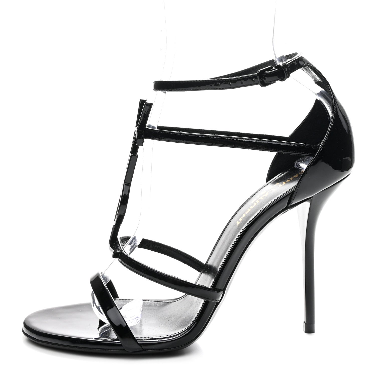 Saint Laurent Vernice Chiffon Cassandra 100 Ankle Strap Sandals 37.5 Black 1 of 8