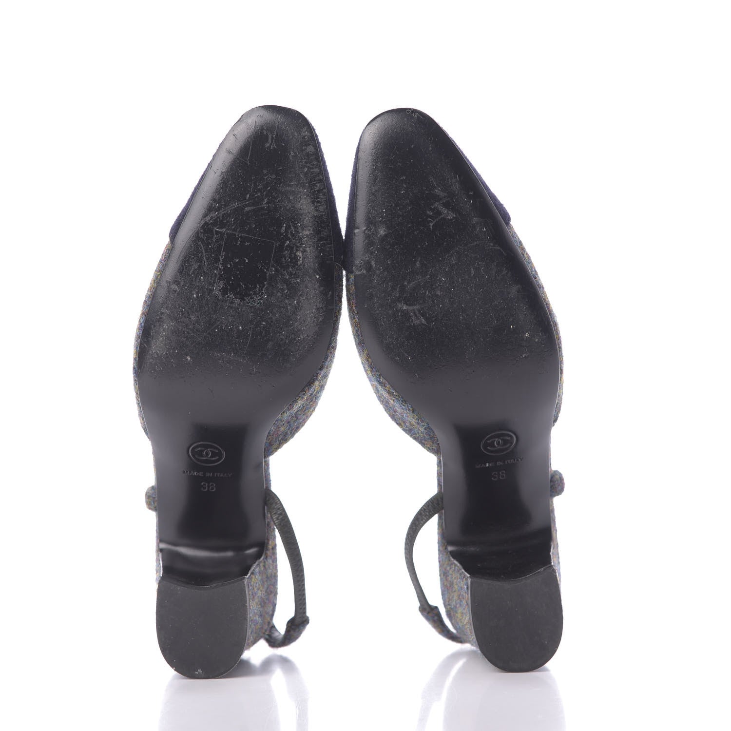Chanel Wool Cap Toe CC Slingback Pumps 38 Black Dark Grey 7 of 13