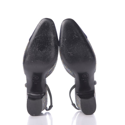Chanel Wool Cap Toe CC Slingback Pumps 38 Black Dark Grey 7 of 13
