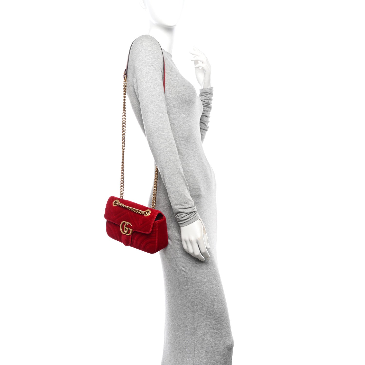 Gucci Velvet Matelasse Mini GG Marmont Shoulder Bag Hibiscus Red 2 of 10