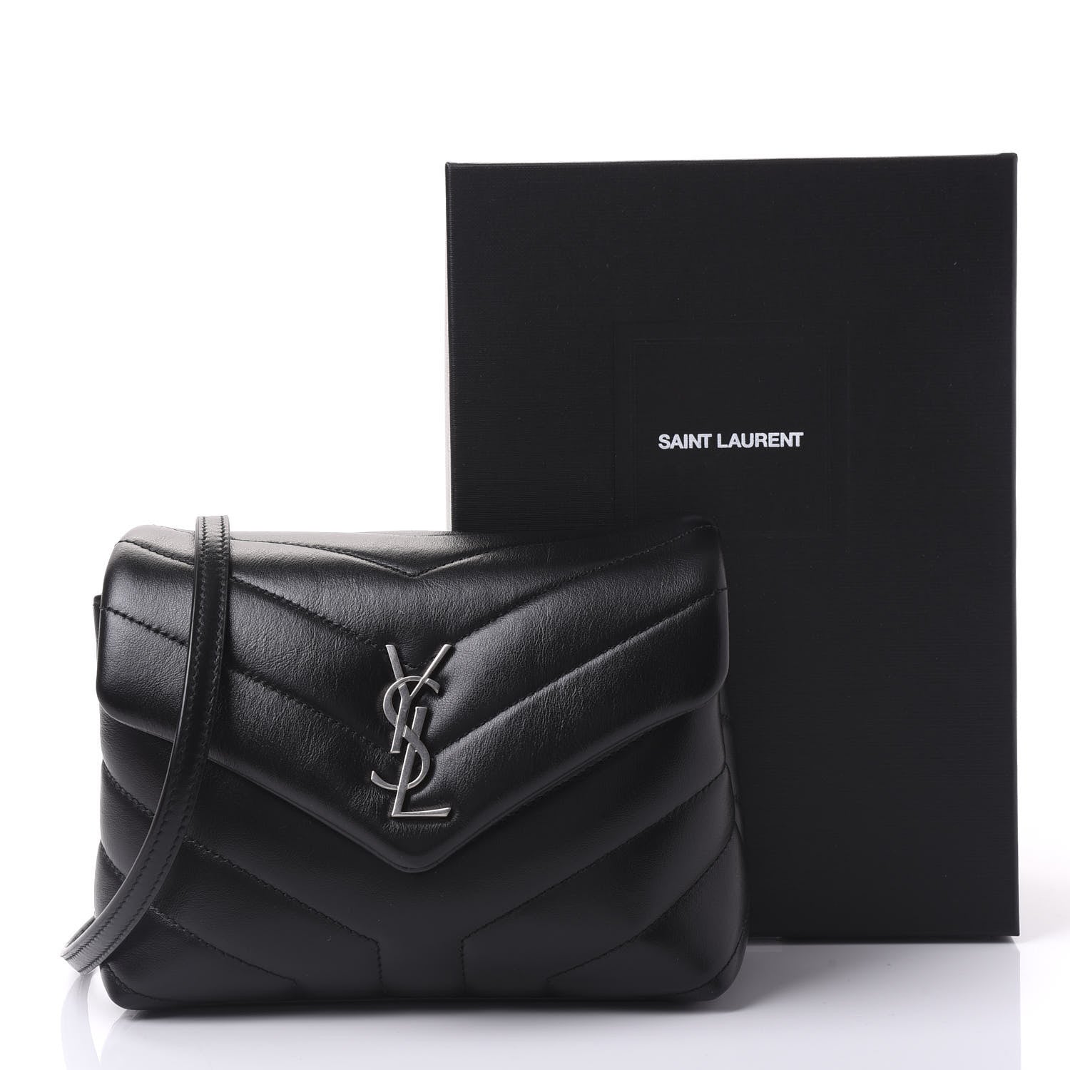Saint Laurent Calfskin Y Quilted Monogram Toy Loulou Crossbody Bag Black 9 of 9