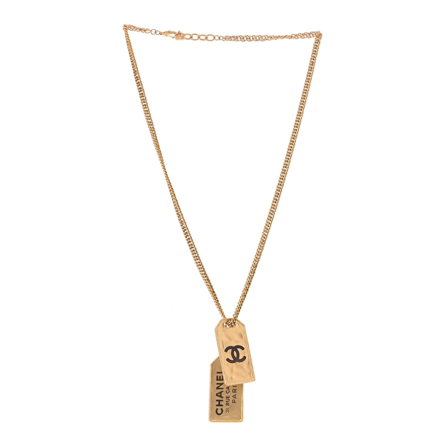 Chanel ID Dog Tag Charm Necklace Gold 3 of 4