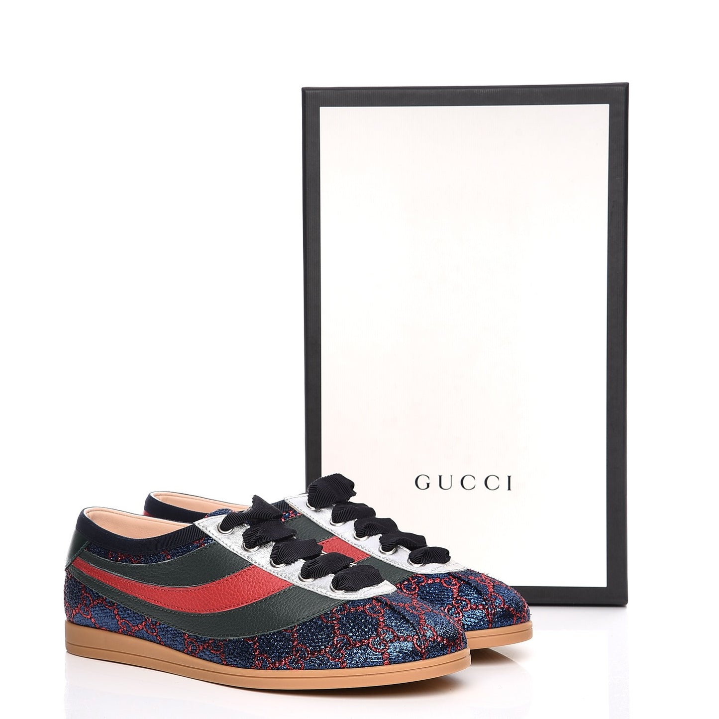 Lurex Calfskin Web GG Monogram Womens Falacer Sneakers 38 Iridescent Blue Iridescent Red Silver