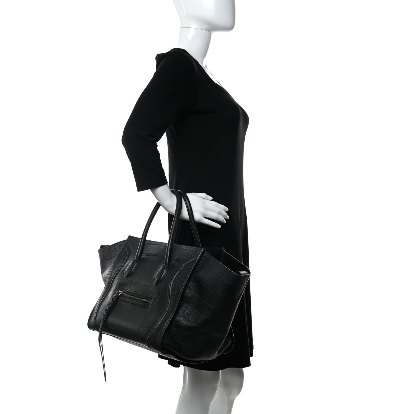 Calfskin Crocodile Embossed Medium Phantom Luggage Black