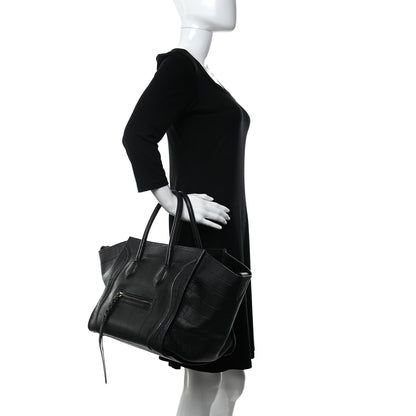Celine Calfskin Crocodile Embossed Medium Phantom Luggage Black 2 of 15