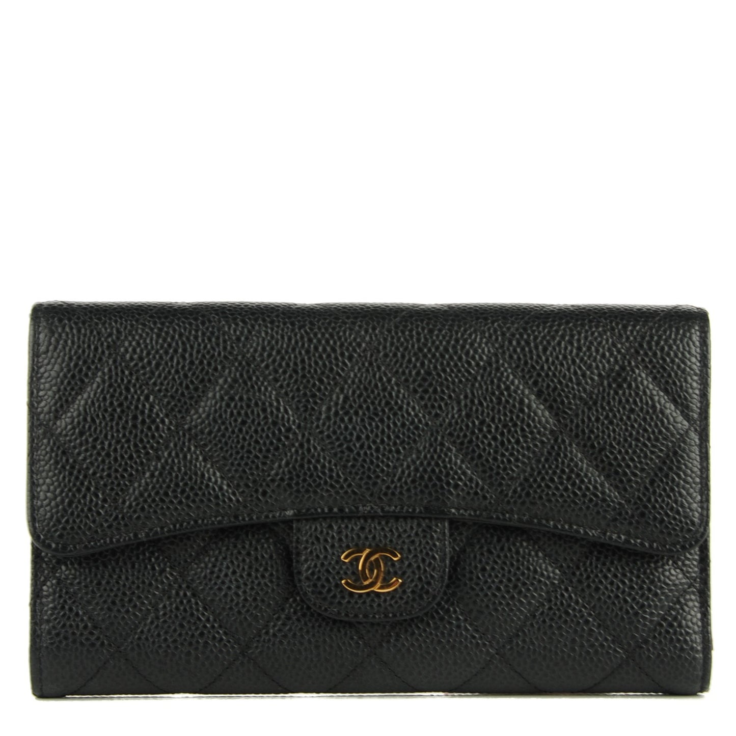 Caviar Quilted Long Flap Wallet Black