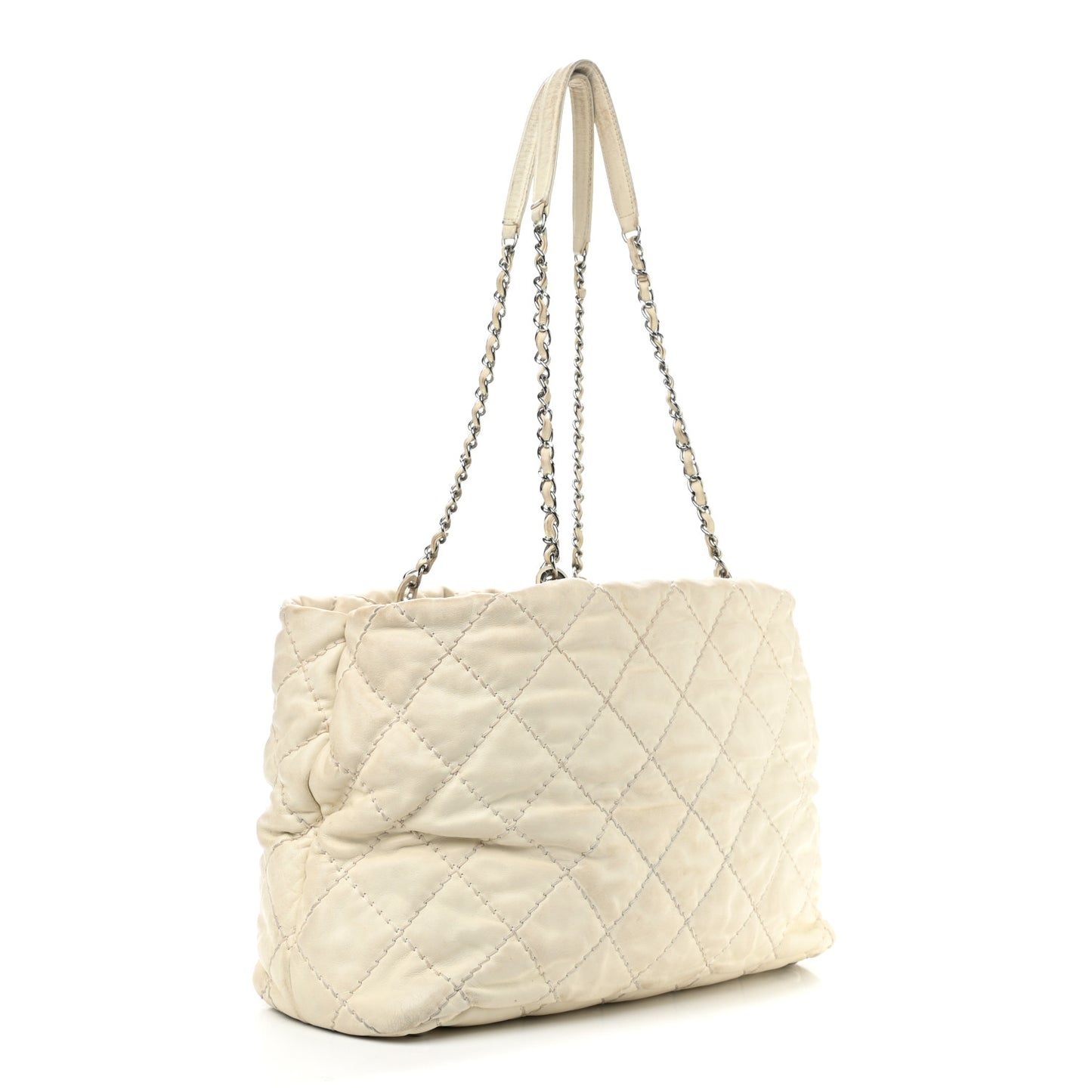 Calfskin Contrast Stitch Tote Beige