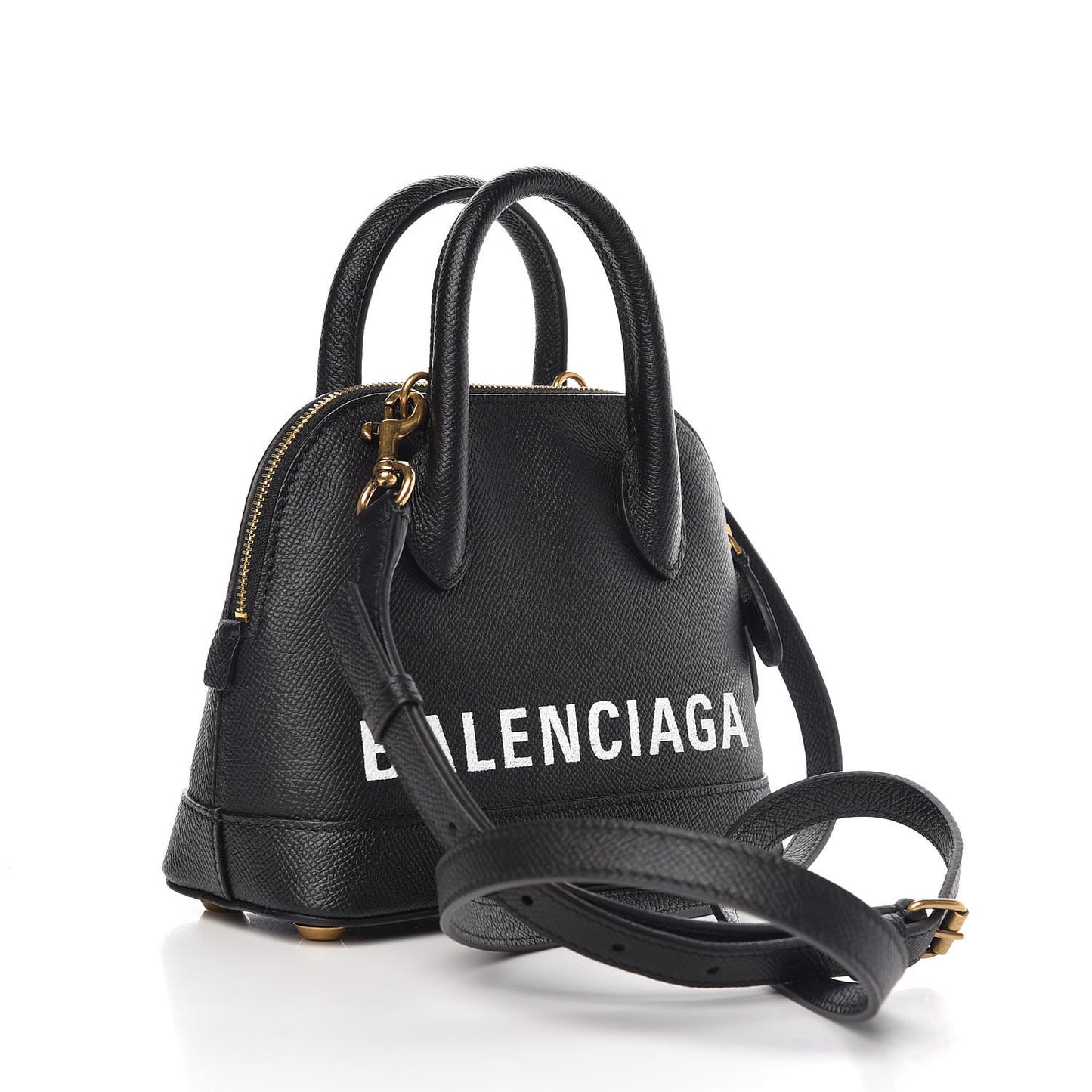Signature Grained Calfskin XXS Ville Top Handle Bag Black White
