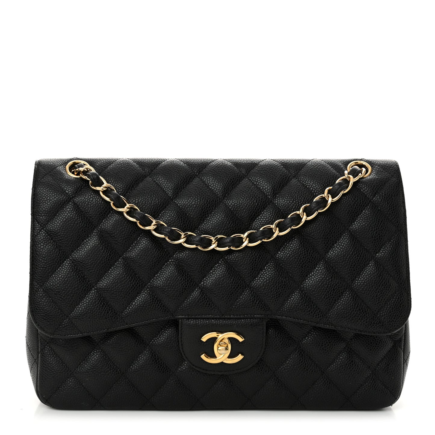 Caviar Quilted Jumbo Double Flap Black