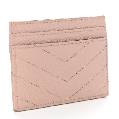 Saint Laurent Grain De Poudre Matelasse Chevron Monogram Credit Card Case Pale Pink 3 of 7