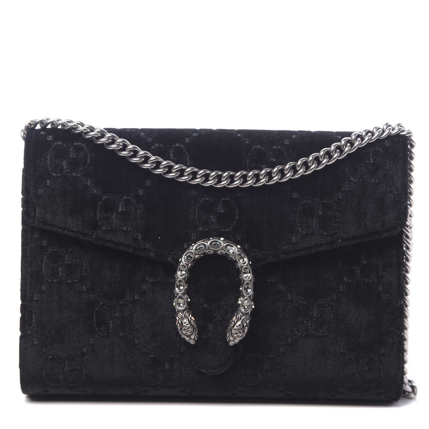 Gucci Velvet GG Monogram Mini Dionysus Chain Wallet Black 1 of 10