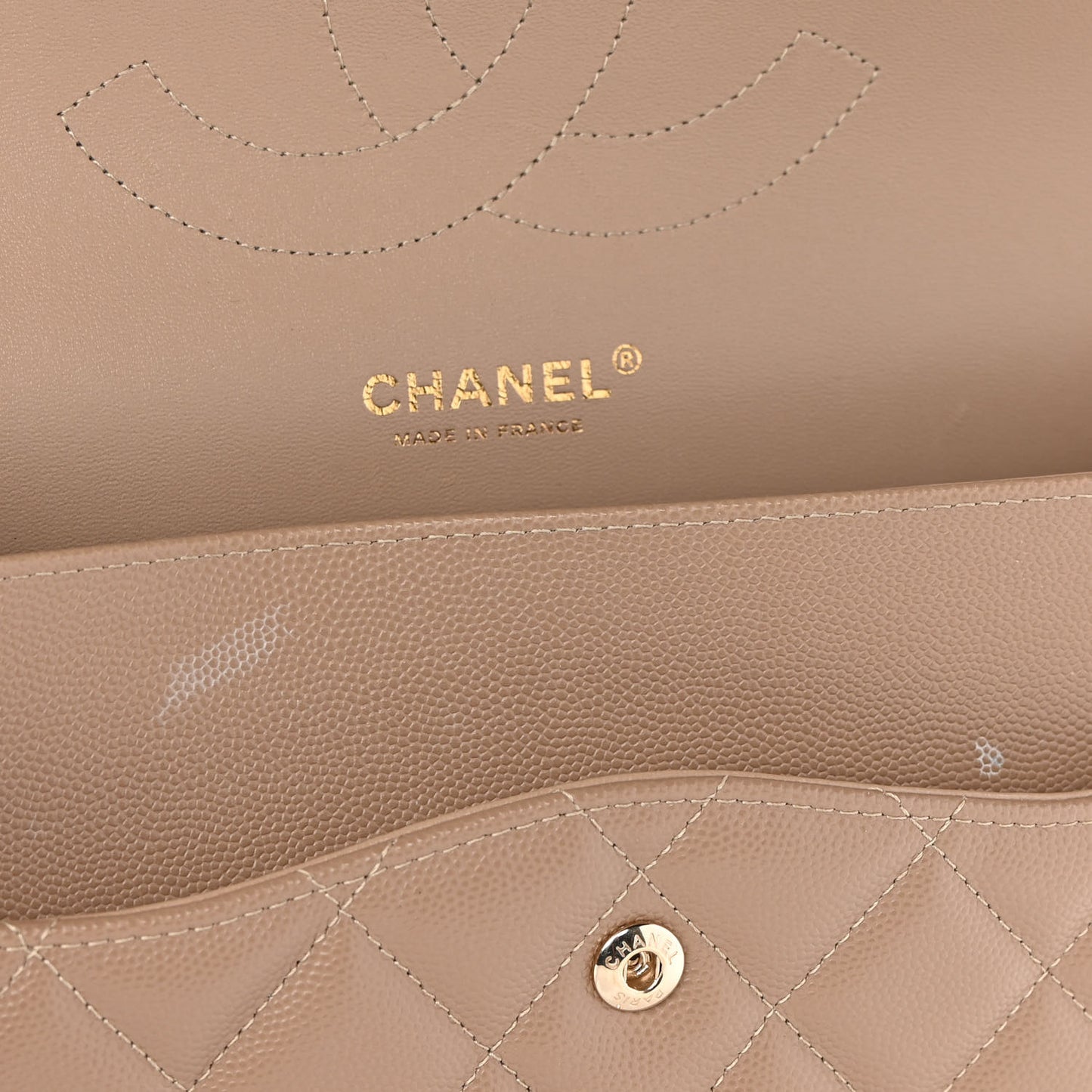 Caviar Quilted Jumbo Double Flap Beige