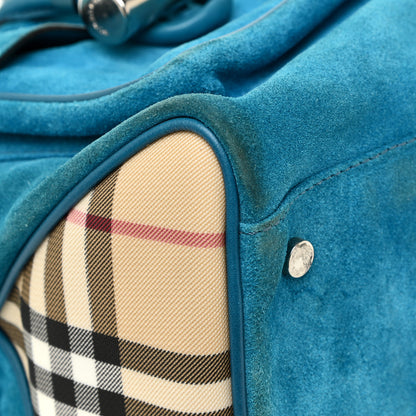 Burberry Suede Classic Check Shoulder Bag Blue 13 of 24