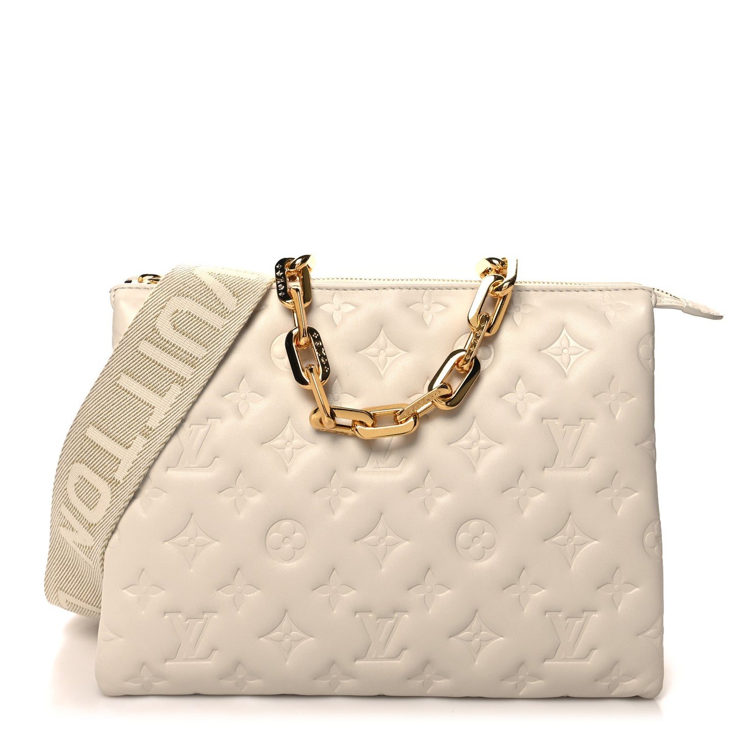 Lambskin Embossed Monogram Coussin PM Beige Cream