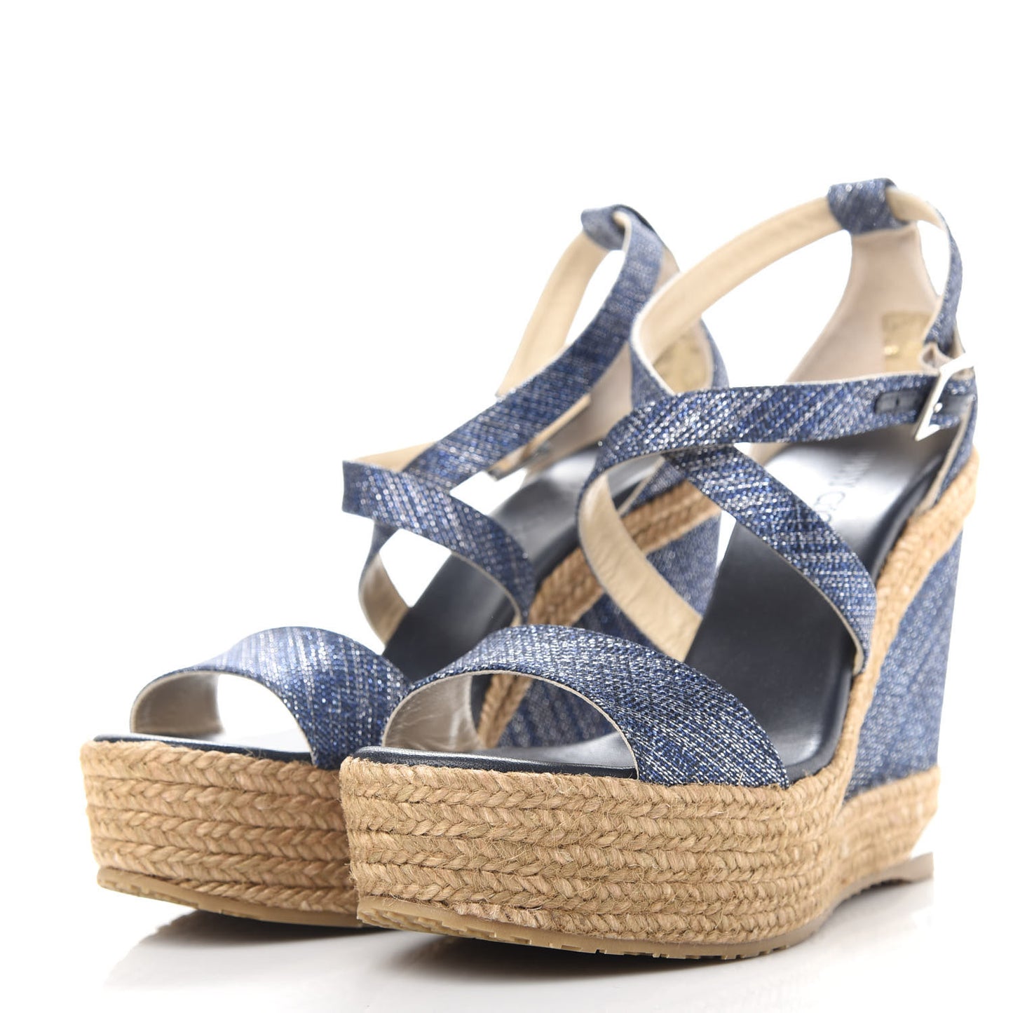 Denim Braided Portia 120 Platform Wedge Sandals 39 Navy