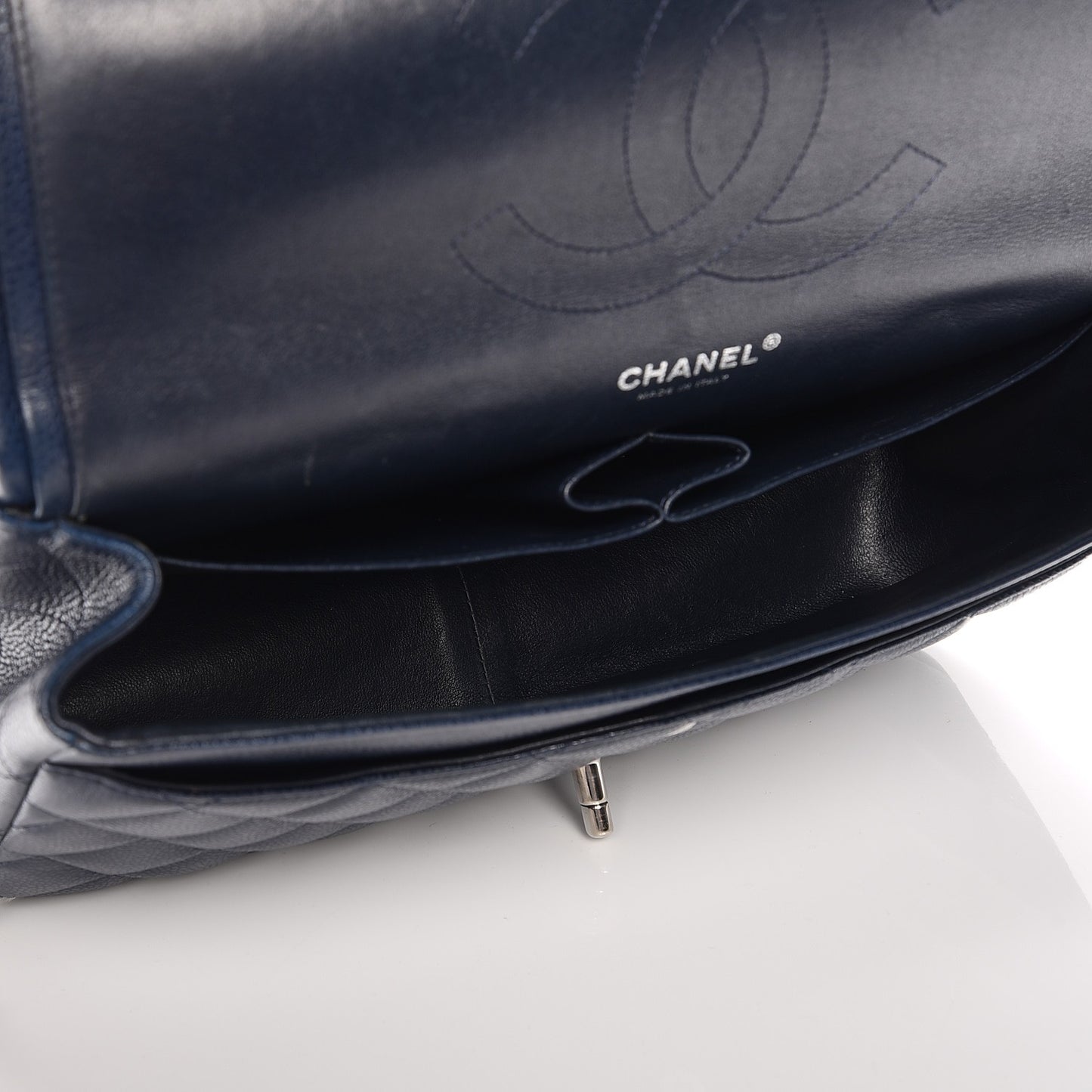 Caviar Quilted Jumbo Double Flap Navy Blue