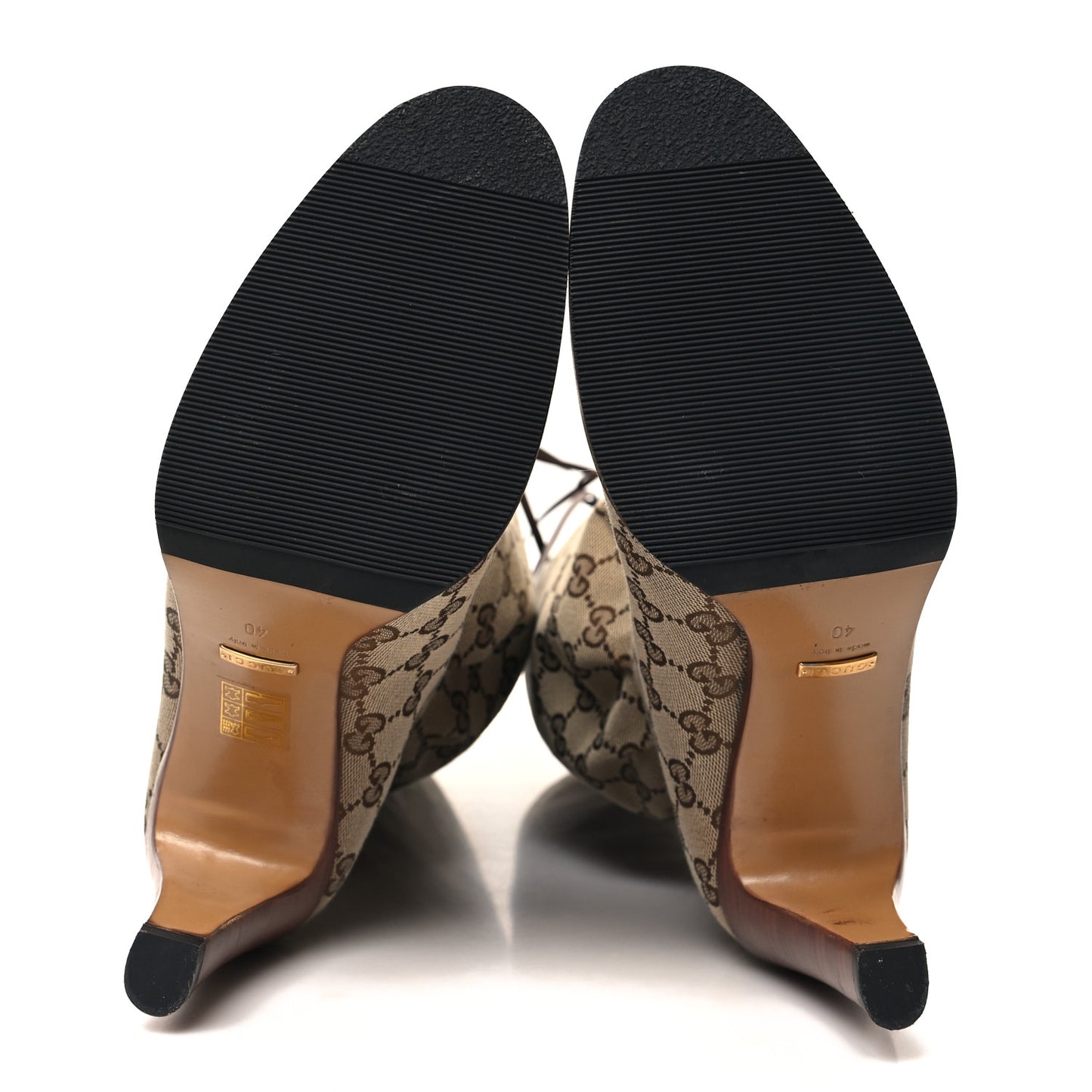 Monogram Malaga Kid Lisa Mid Heel Boots 40 Beige Ebony
