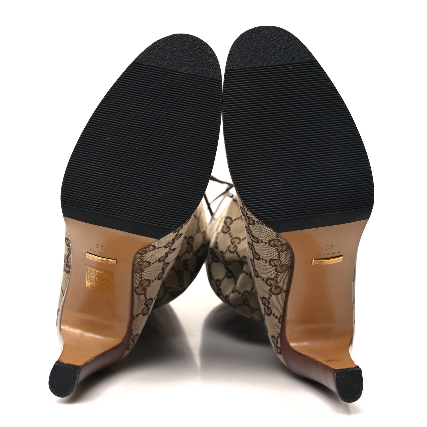 Gucci Monogram Malaga Kid Lisa Mid Heel Boots 40 Beige Ebony 5 of 9