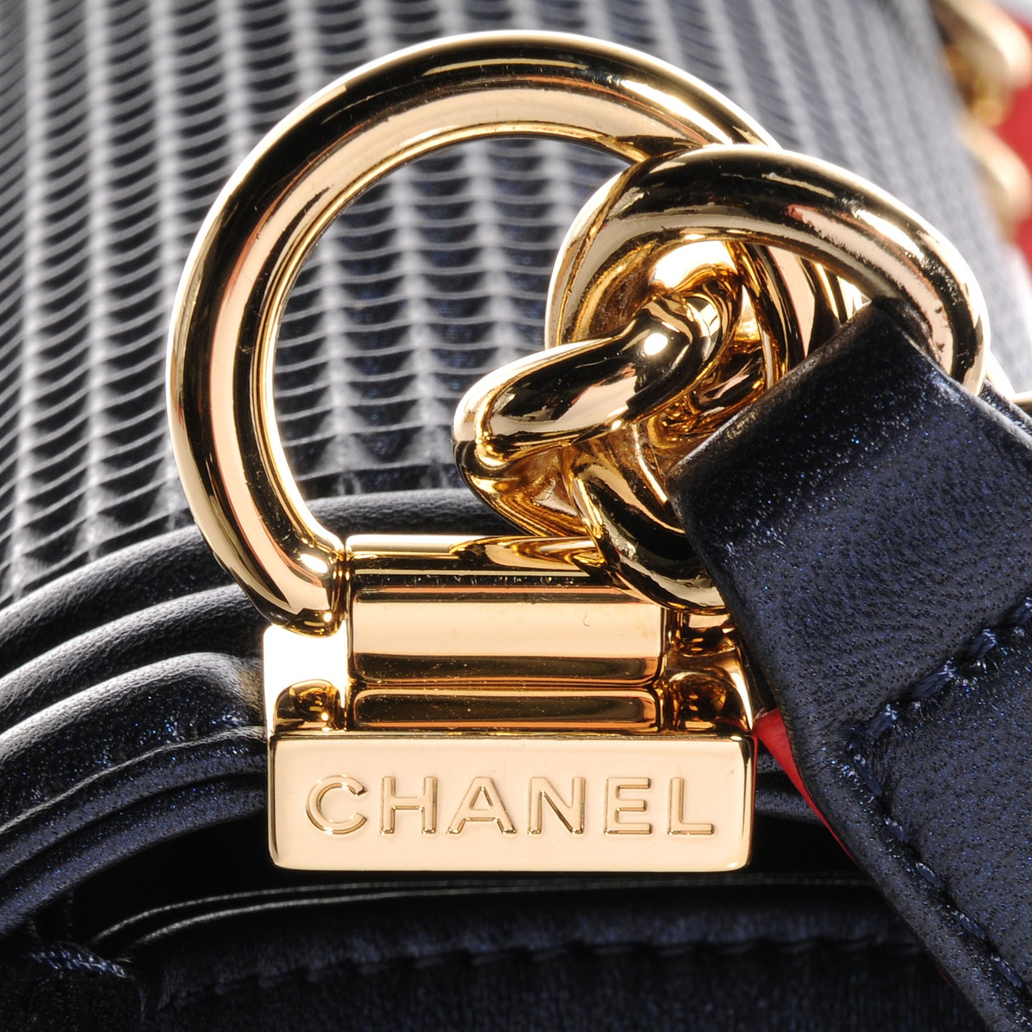 Lambskin Cube Embossed Large Boy Flap Navy Blue