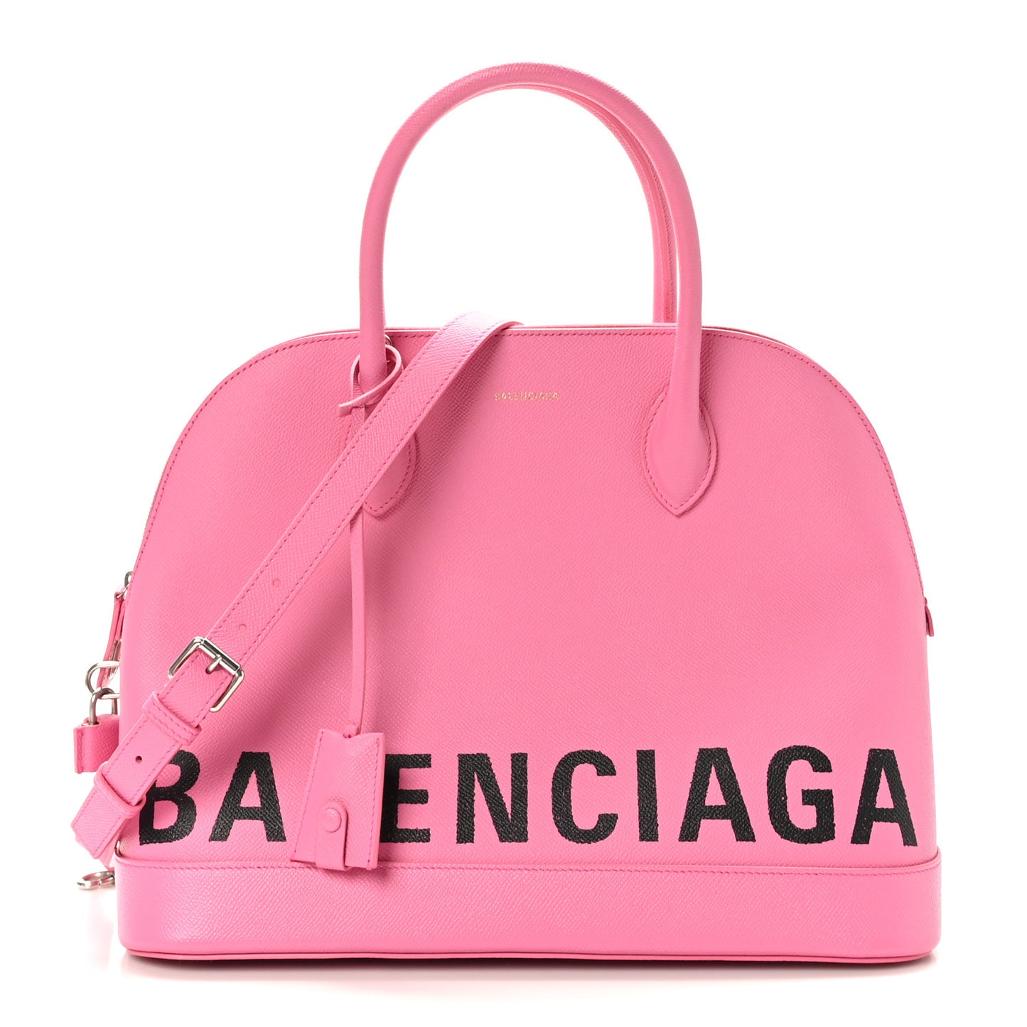 Signature Grained Calfskin Logo M Ville Top Handle Bag Rose Bubblegum Black