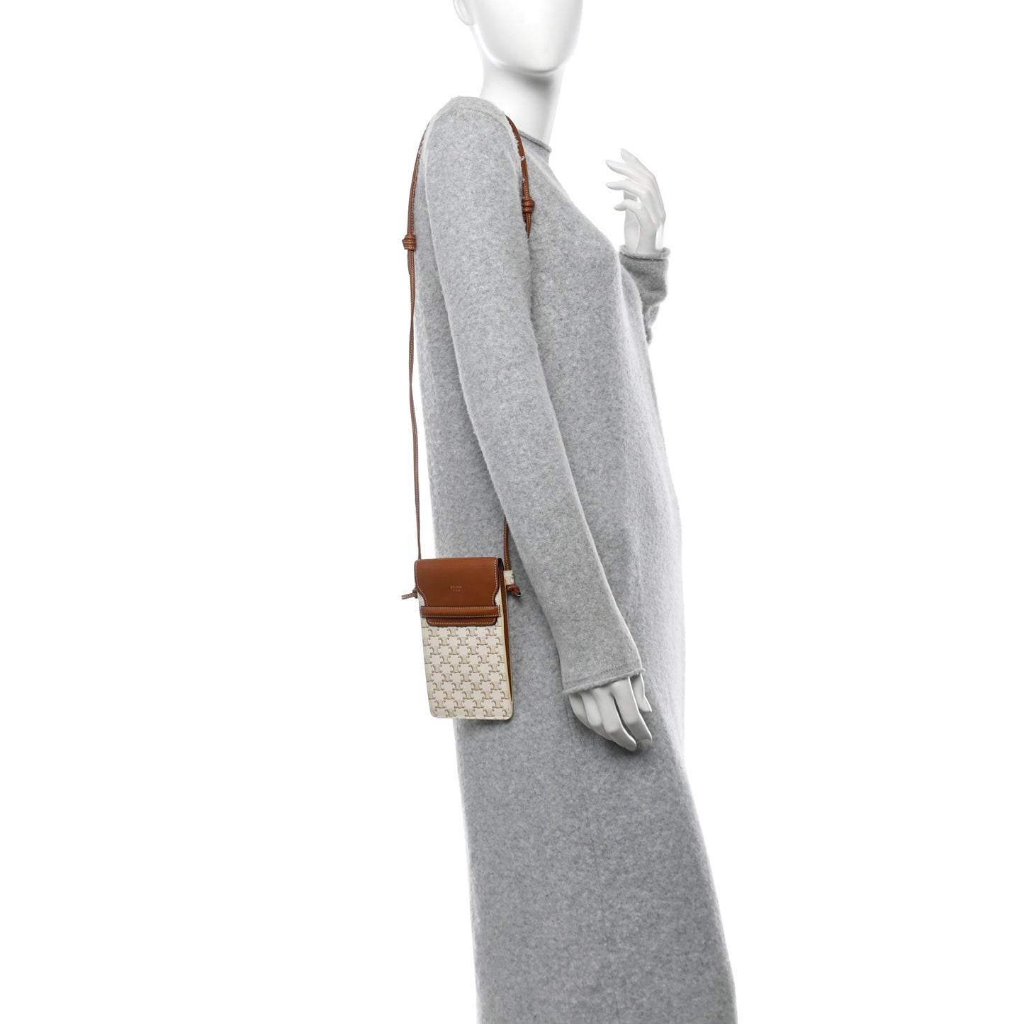 Triomphe Canvas Lambskin Phone Pouch With Flap White Tan
