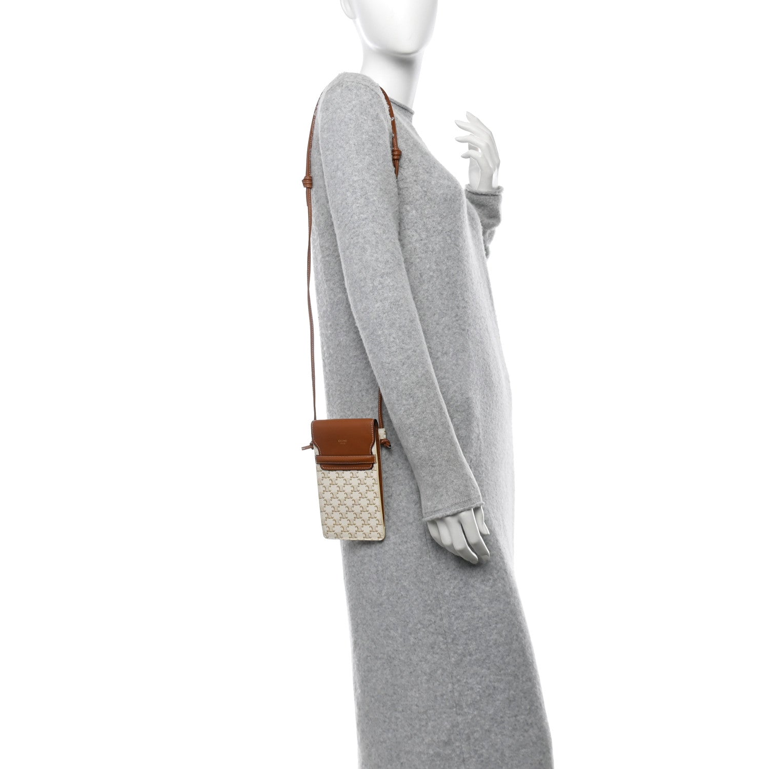 Celine Triomphe Canvas Lambskin Phone Pouch With Flap White Tan 2 of 10