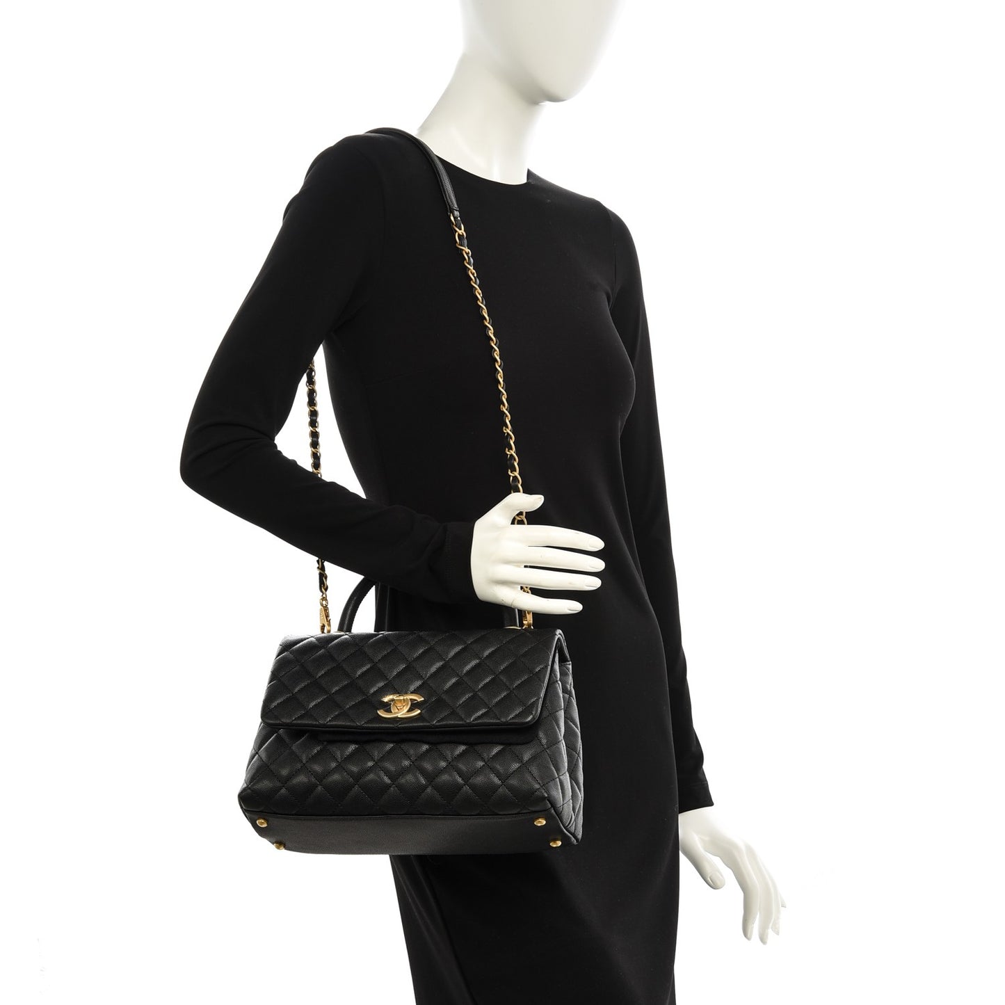 Caviar Quilted Small Coco Handle Flap Black