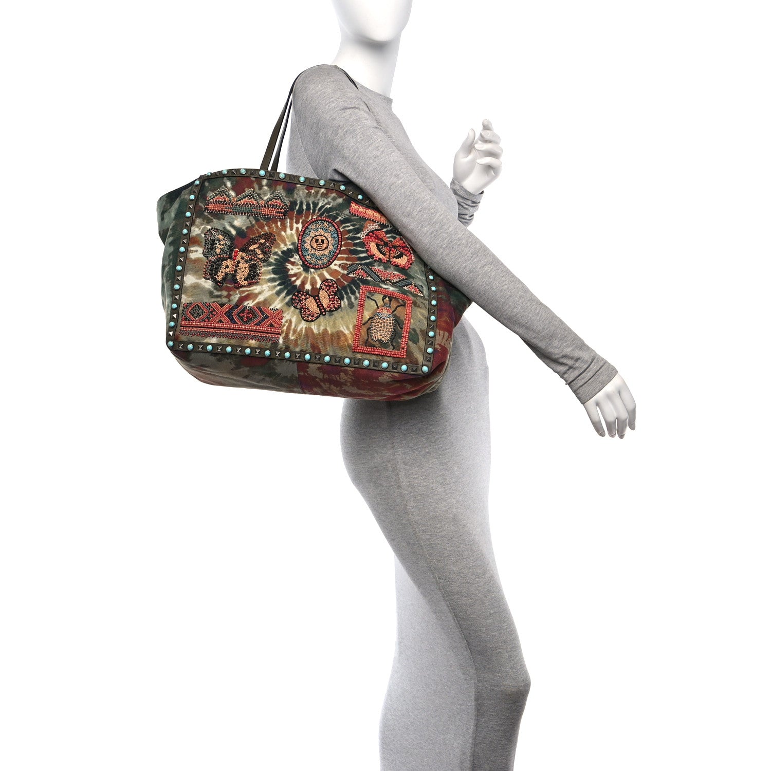 Valentino Garavani Canvas Tie Dye Beaded Rockstud Rolling Tote Bag Multicolor 3 of 9