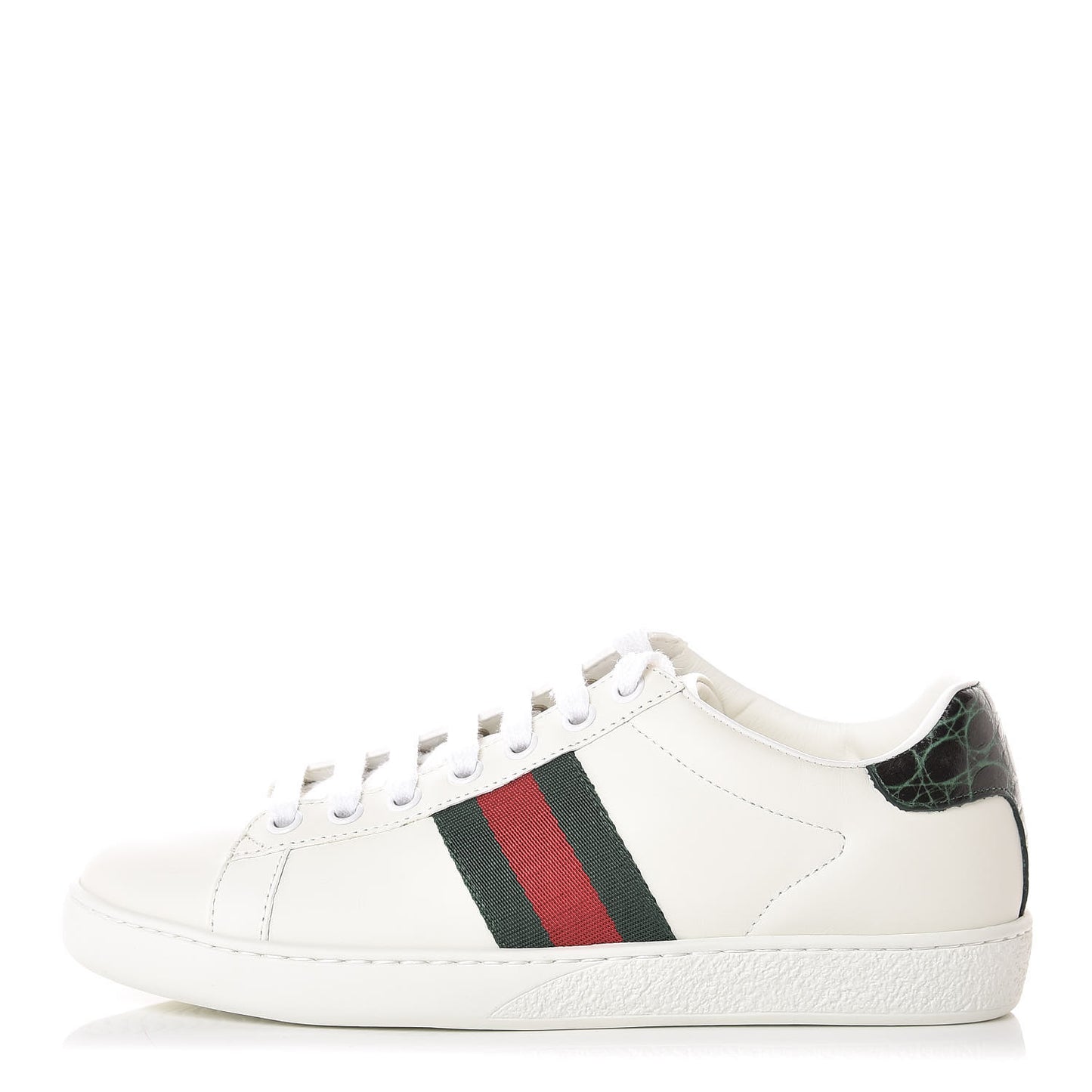 Calfskin Crocodile Web Womens Ace Sneakers 35.5 White Green