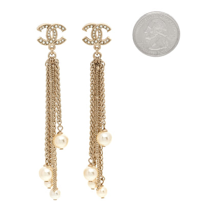 Chanel Pearl Chain CC Dangle Earrings Gold 2 of 5
