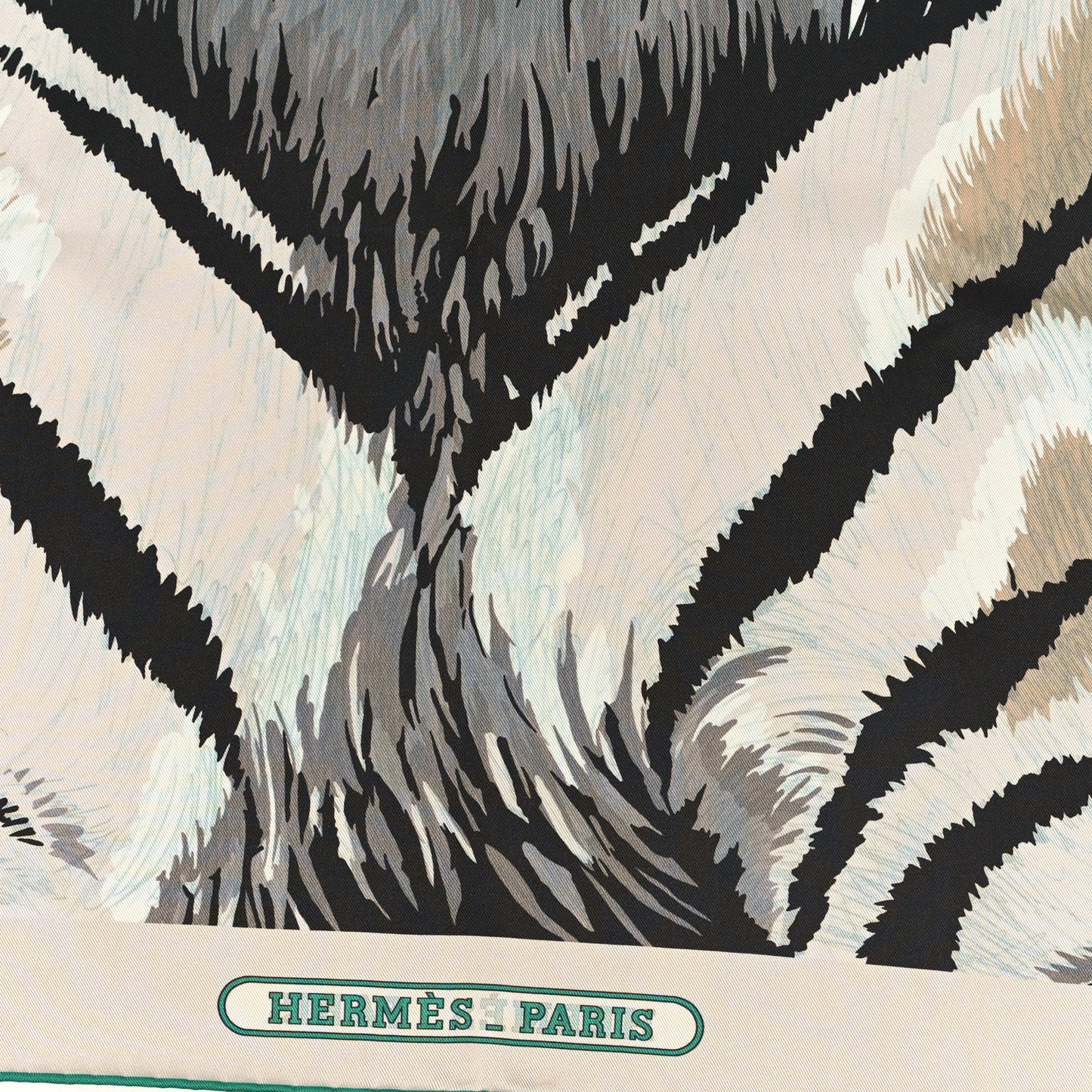 Silk Carre Double Face Tigre Royal Scarf 90 Vert Beige Multicolor