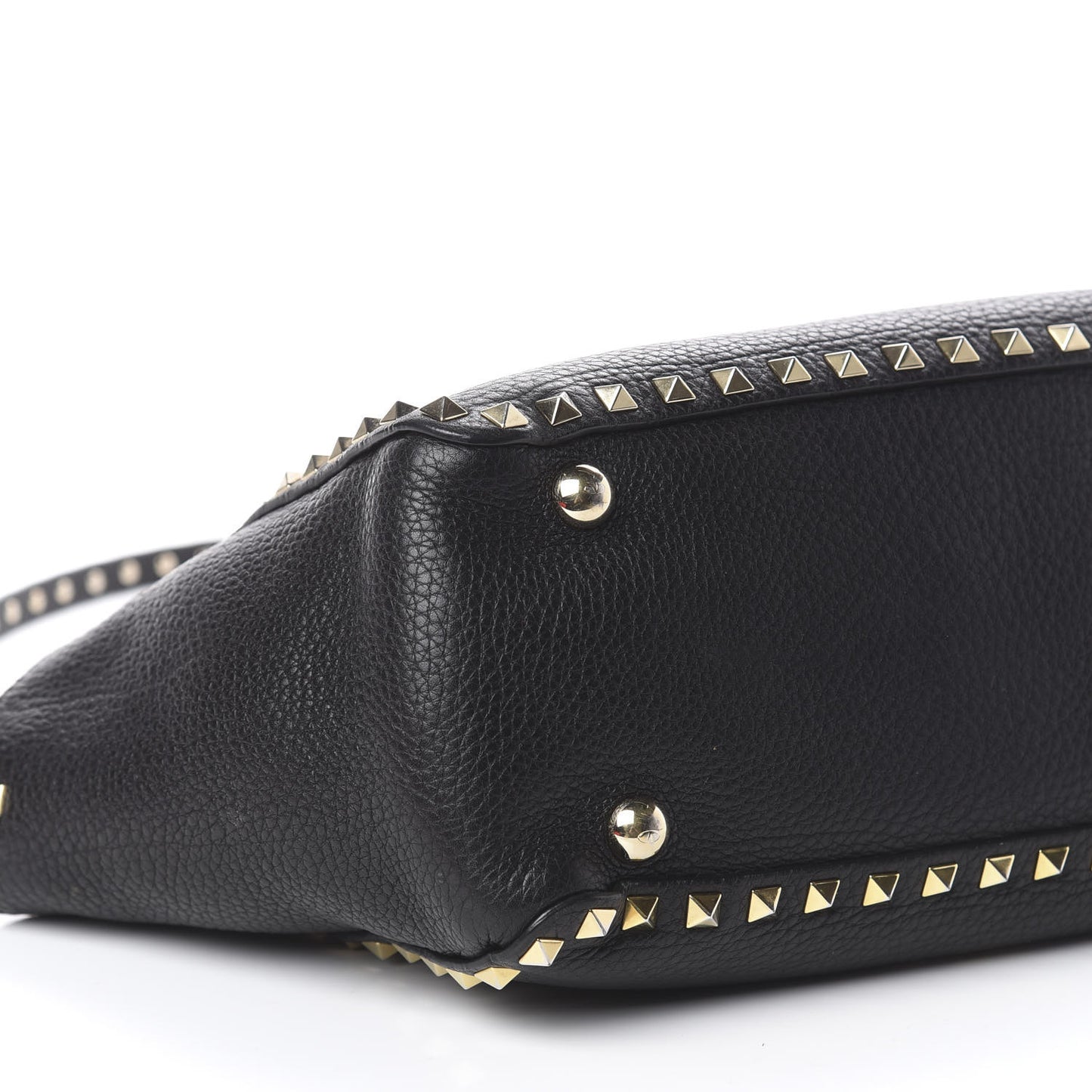 Grained Calfskin Small Rockstud Tote Black