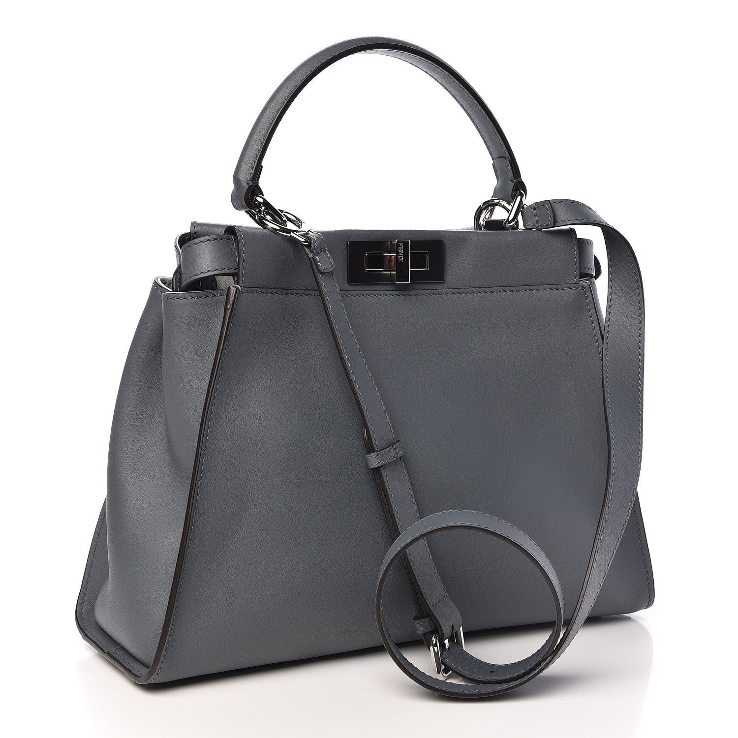 Fendi Vitello Seta Shiny Nappa Medium Peekaboo Iconic Satchel Tempesta Grigio Perla 3 of 10