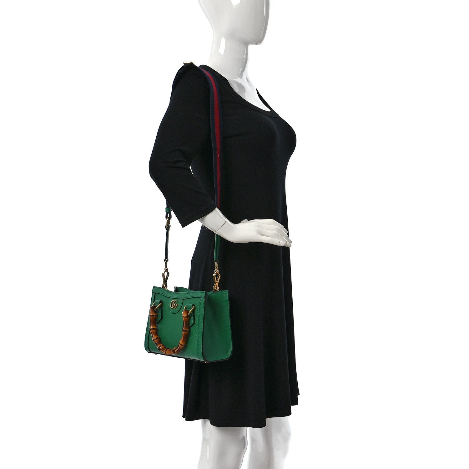 Gucci Textured Dollar Calfskin Web Mini Diana Tote Bag Green Blue 2 of 9