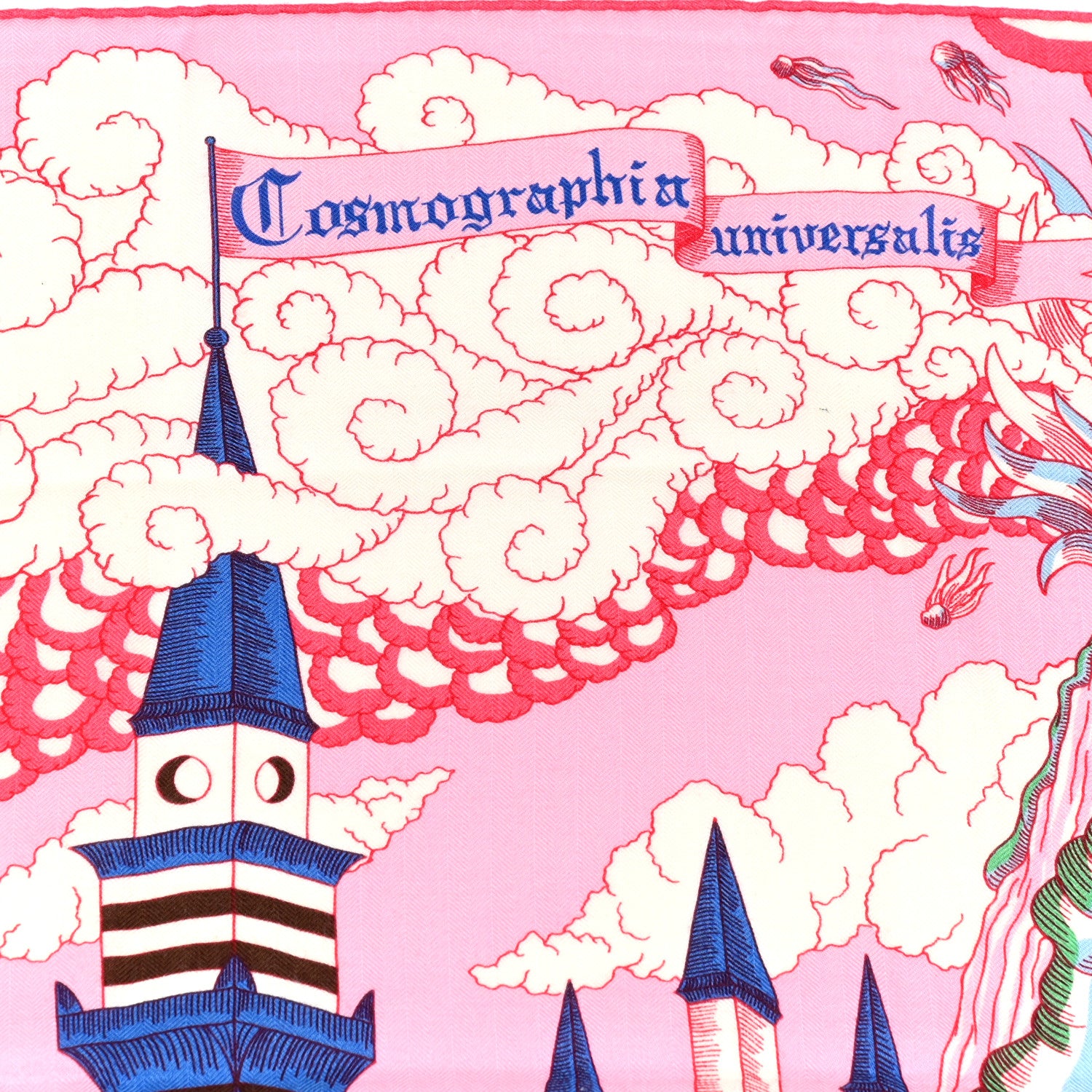 Hermes Cashmere Silk Cosmographia Universalis Shawl 140 Rose White Bleu 3 of 7