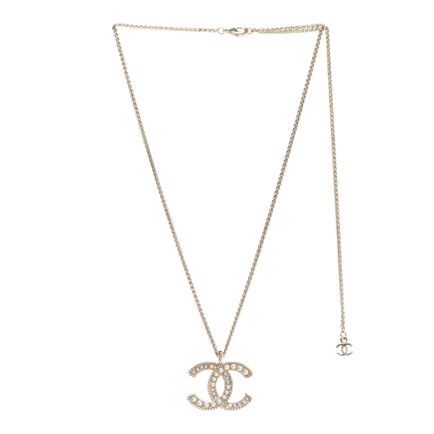 Pearl CC Pendant Necklace Gold
