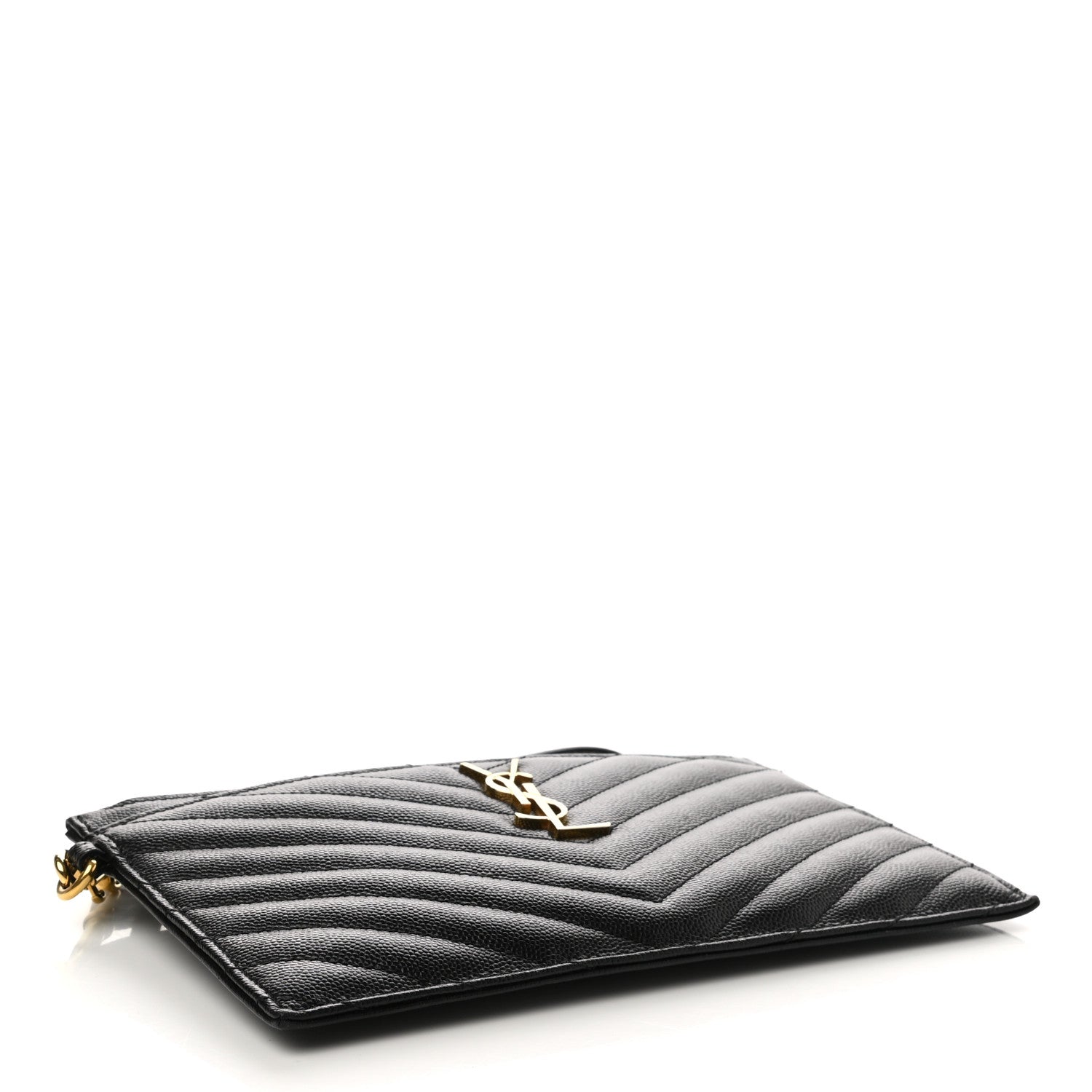Saint Laurent Grain De Poudre Chevron Monogram Large Bill Pouch Black 4 of 8
