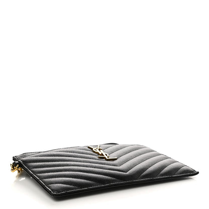 Saint Laurent Grain De Poudre Chevron Monogram Large Bill Pouch Black 4 of 8
