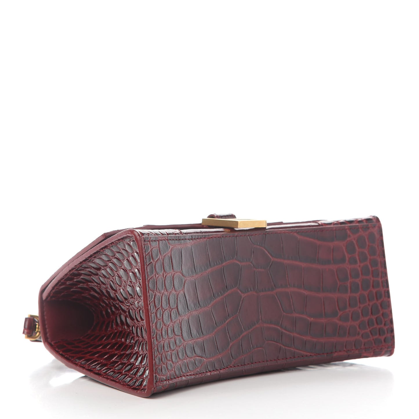 Shiny Calfskin Crocodile Embossed Small Hourglass Top Handle Bag Dark Red