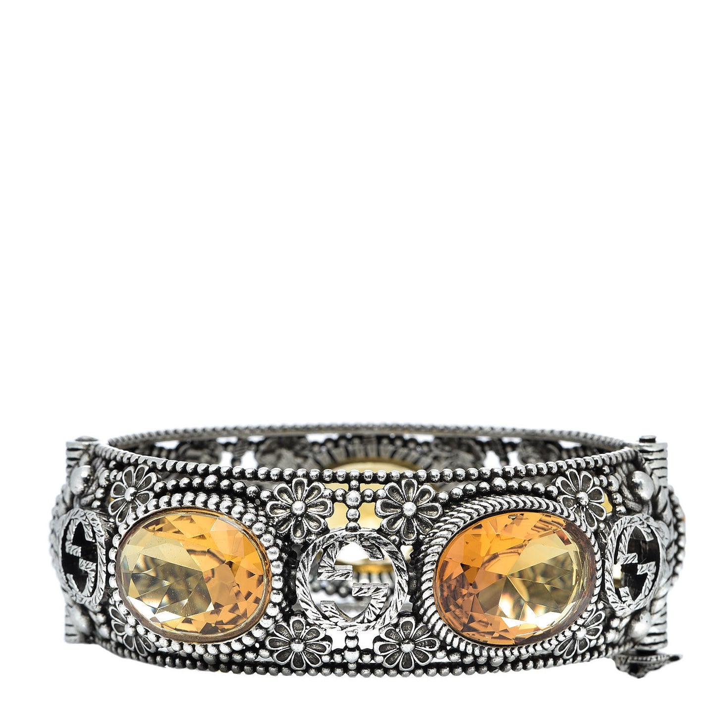 Sterling Silver Crystal Interlocking G Bangle Bracelet Yellow