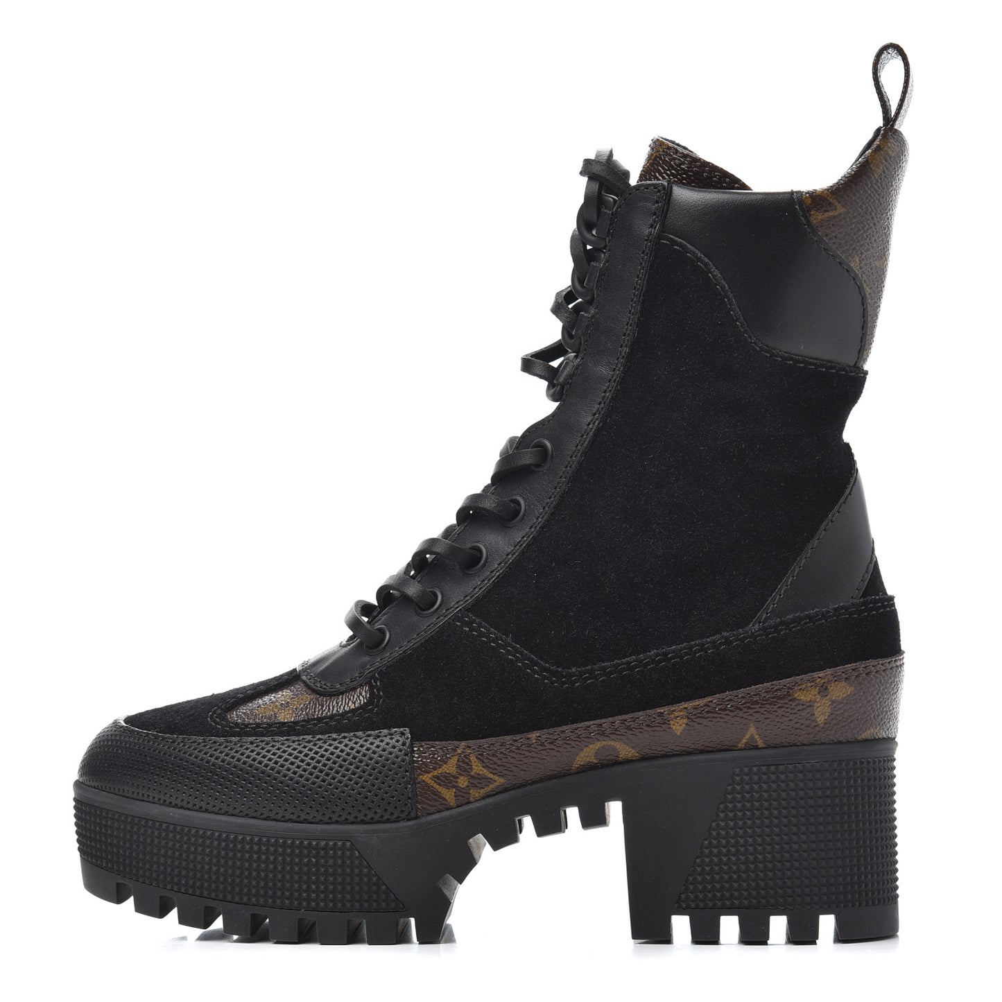 Suede Calfskin Monogram Laureate Platform Desert Boots 35 Black