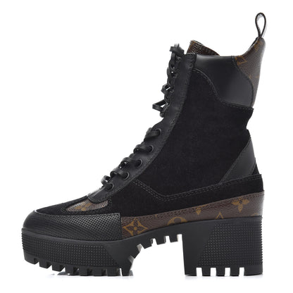 Louis Vuitton Suede Calfskin Monogram Laureate Platform Desert Boots 35 Black 1 of 9