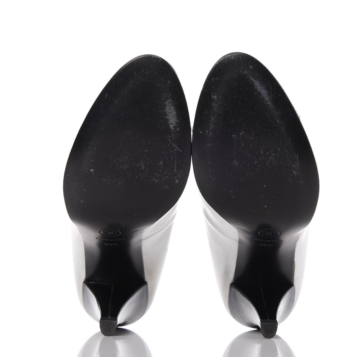Metallic Lambskin Patent Cap Toe CC Pumps 39.5 Silver Black