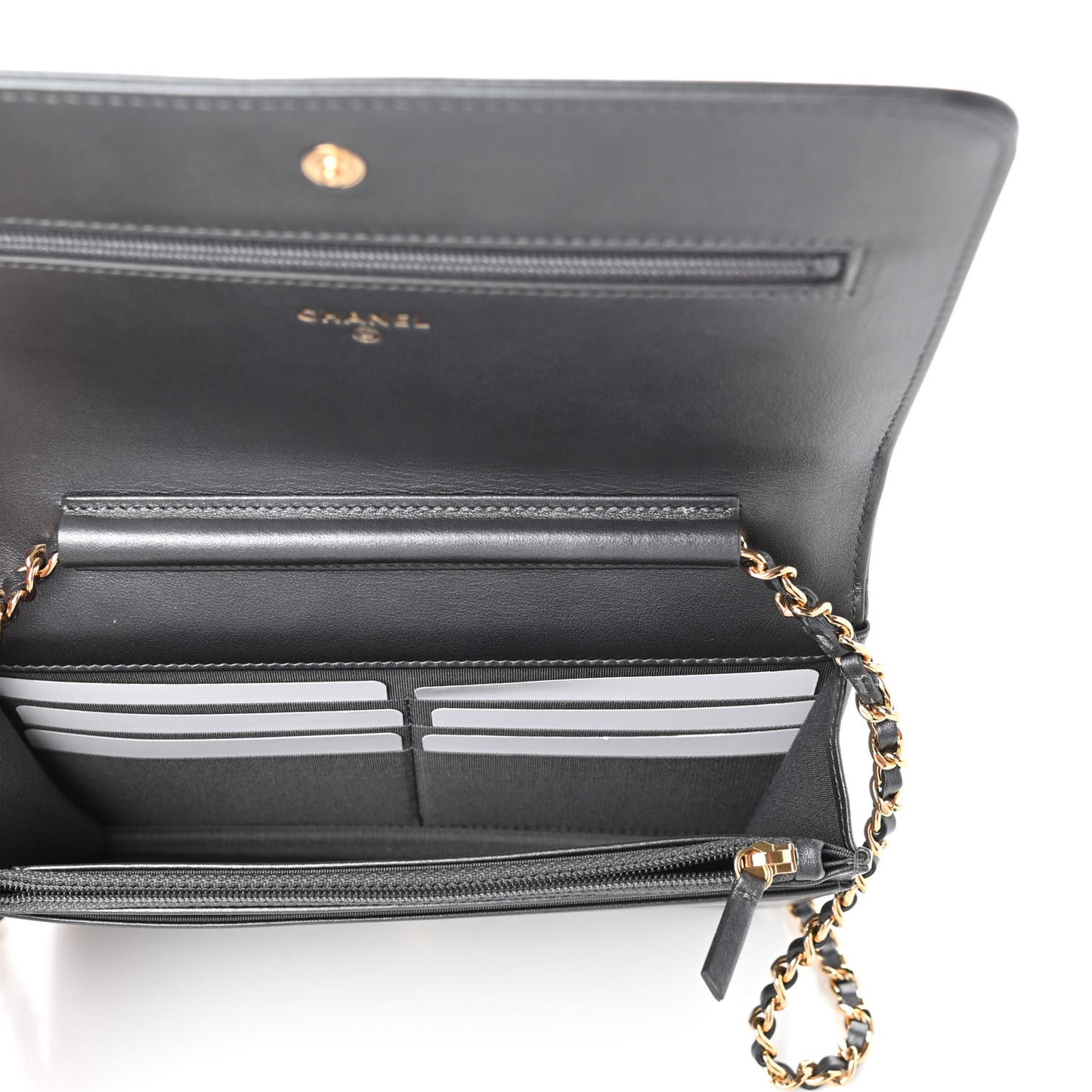 Iridescent Calfskin Velvet Stripe Wallet On Chain WOC Charcoal