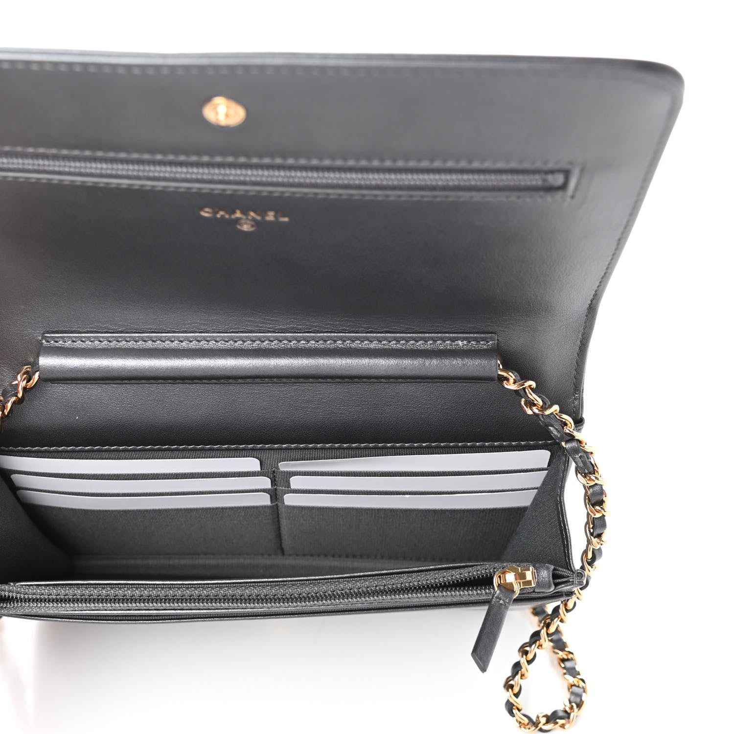 Chanel Iridescent Calfskin Velvet Stripe Wallet On Chain WOC Charcoal 5 of 12