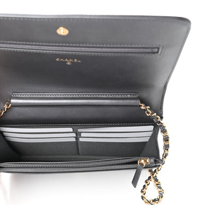 Chanel Iridescent Calfskin Velvet Stripe Wallet On Chain WOC Charcoal 5 of 12