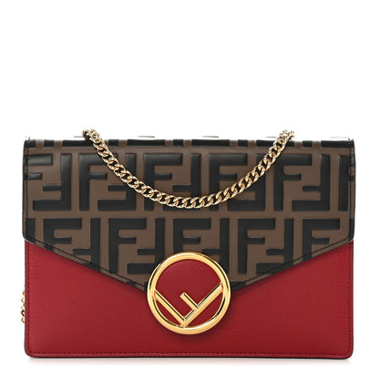 Fendi Vitello Cruise F is Fendi FF 1974 Embossed Medium Envelope Wallet On Chain Fragola Maya Black 1 of 12