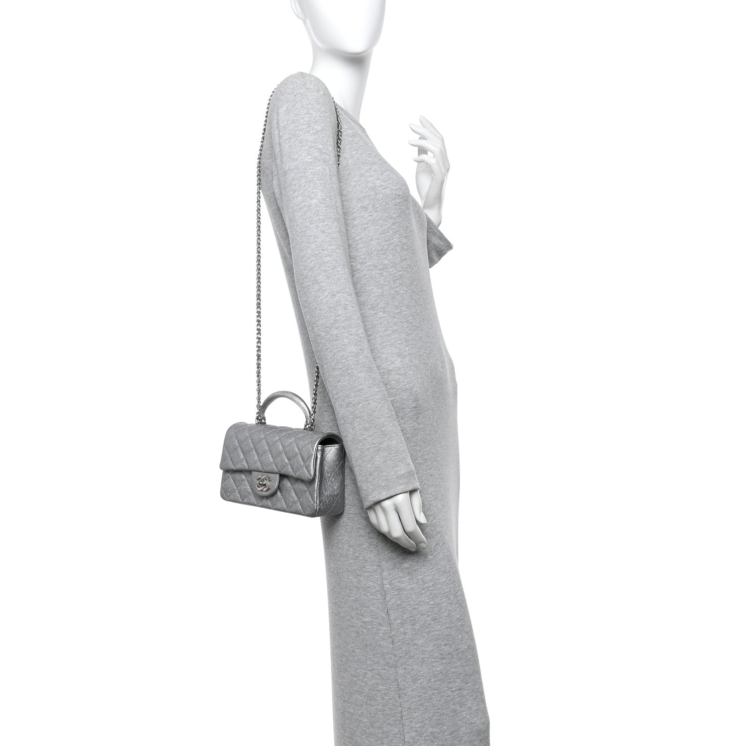 Chanel Metallic Caviar Quilted Mini Top Handle Rectangular Flap Silver 2 of 10