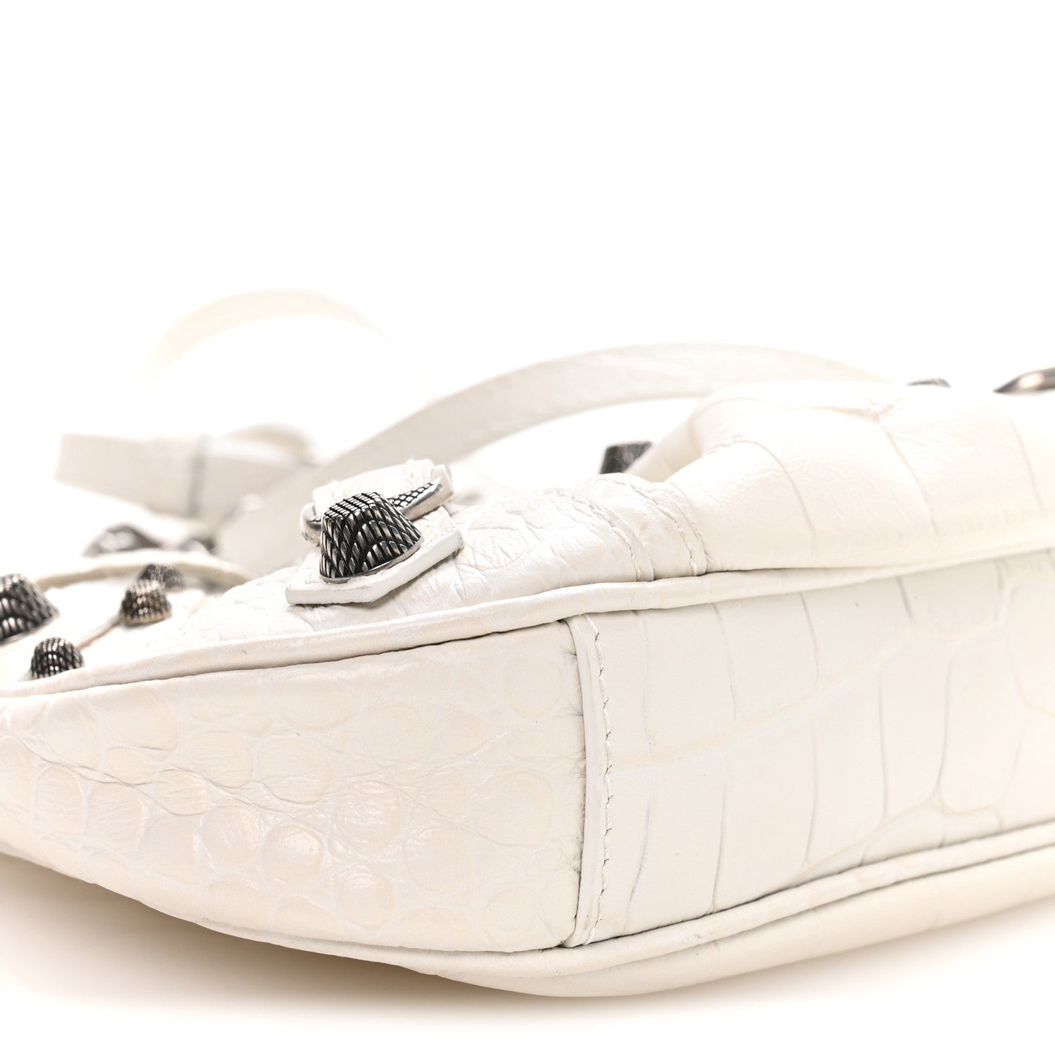 Balenciaga Extra Supple Calfskin Crocodile Embossed Le Cagole Mini Purse With Chain White 8 of 9